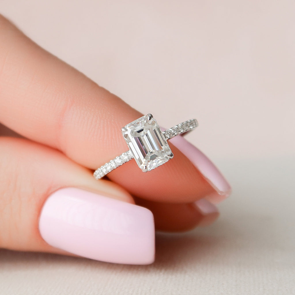 1.50 CT Emerald Cut Pave Style Moissanite Engagement Ring