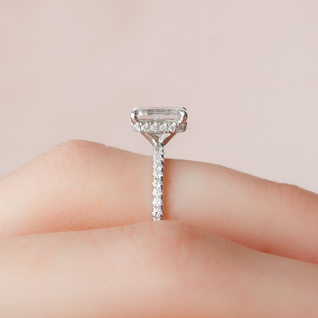 1.50 CT Emerald Cut Pave Style Moissanite Engagement Ring