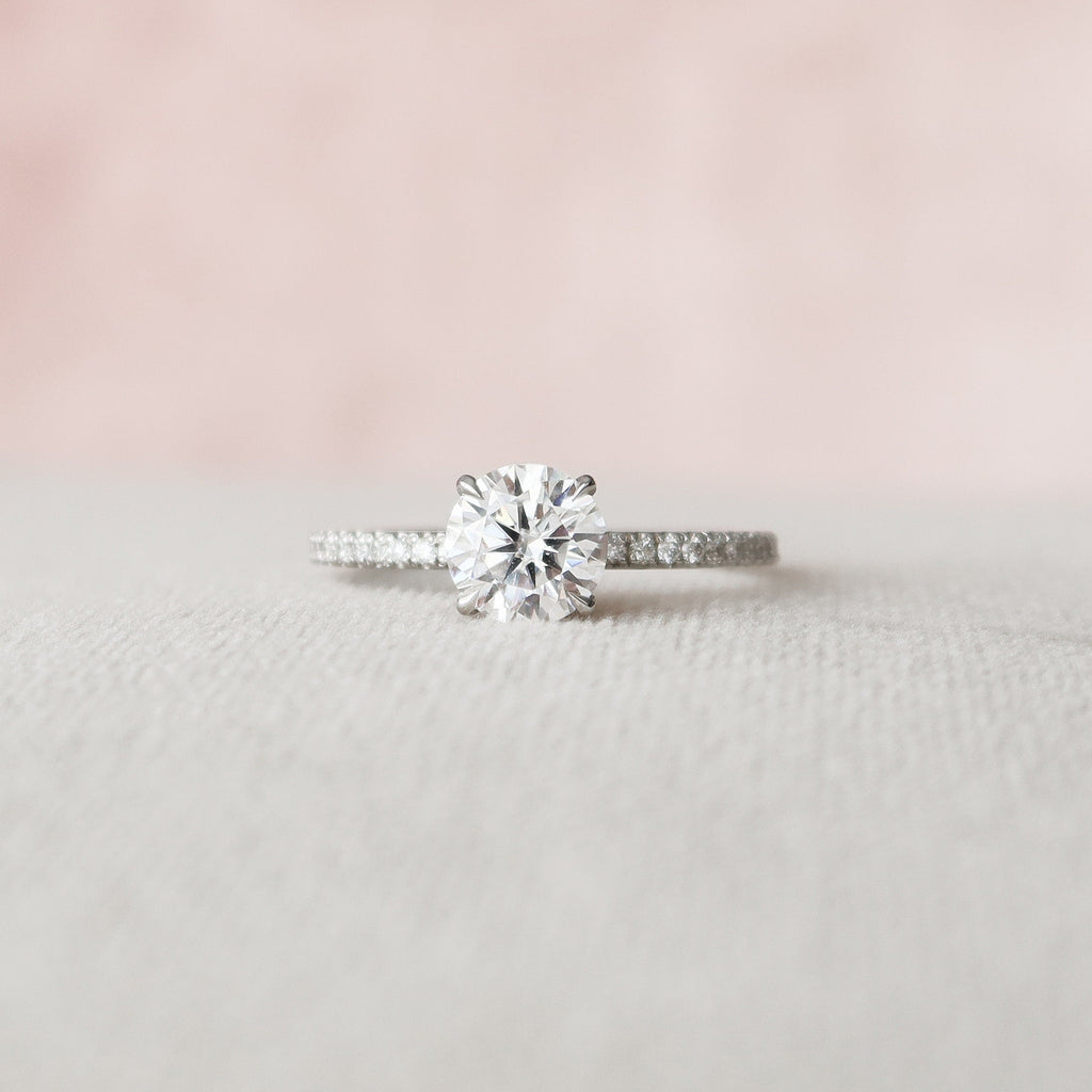 1.0 CT Round Cut Pave Style Moissanite Engagement Ring
