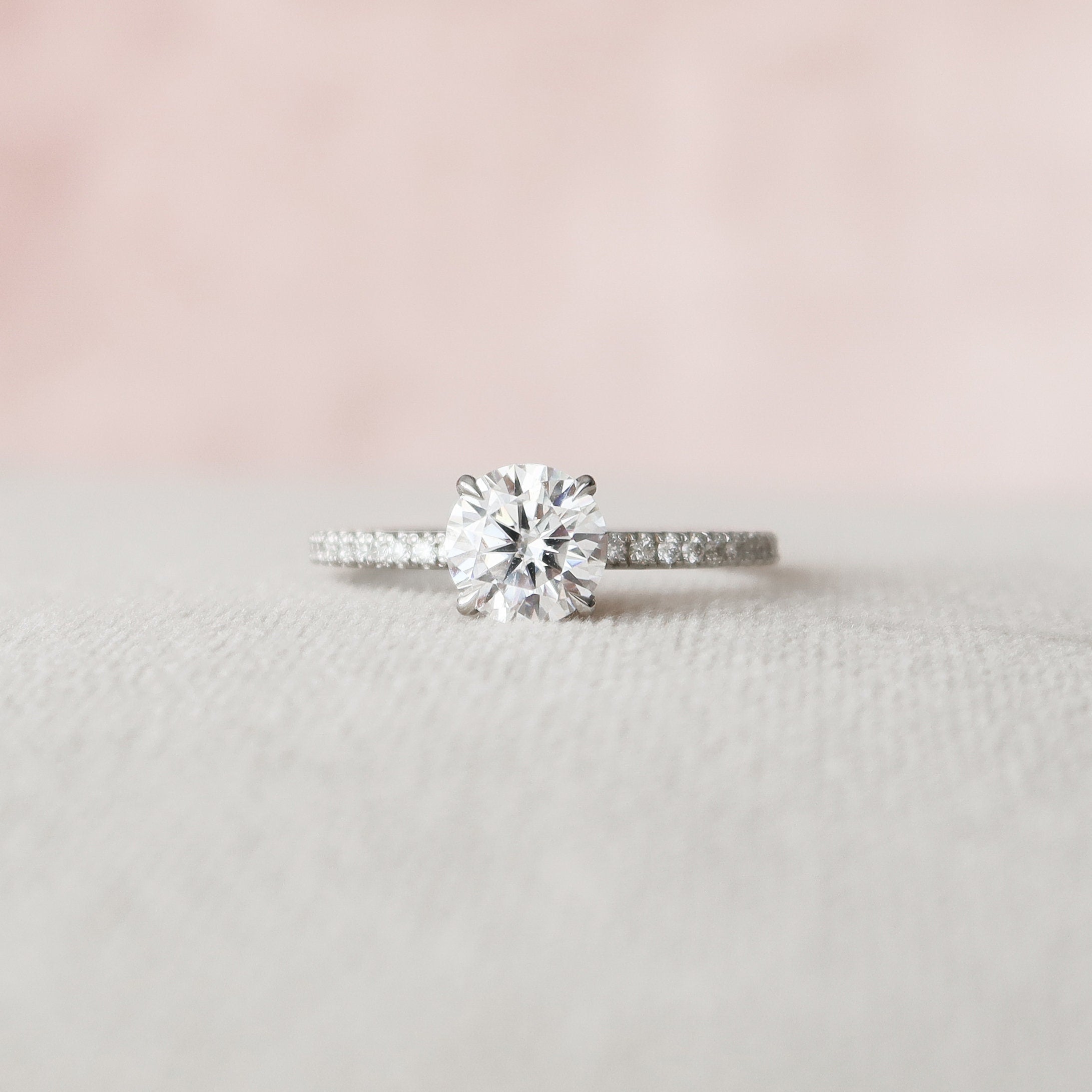 1.0 CT Round Cut Pave Style Moissanite Engagement Ring