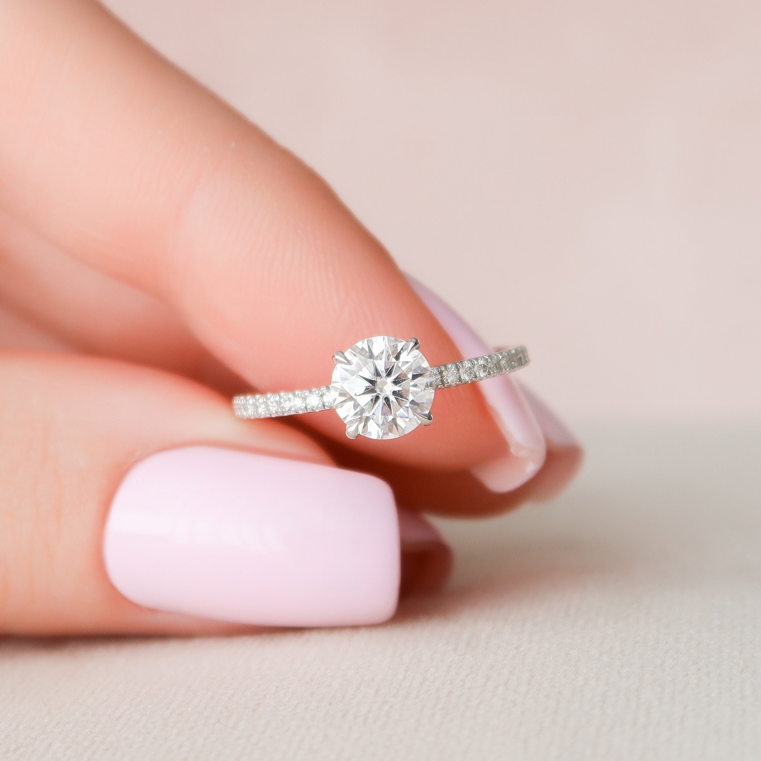 1.0 CT Round Cut Pave Style Moissanite Engagement Ring