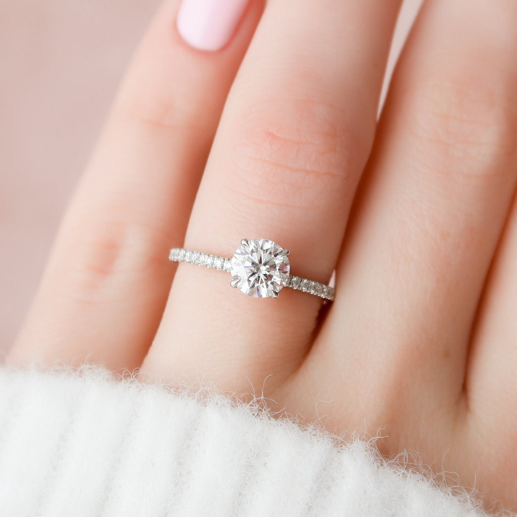1.0 CT Round Cut Pave Style Moissanite Engagement Ring