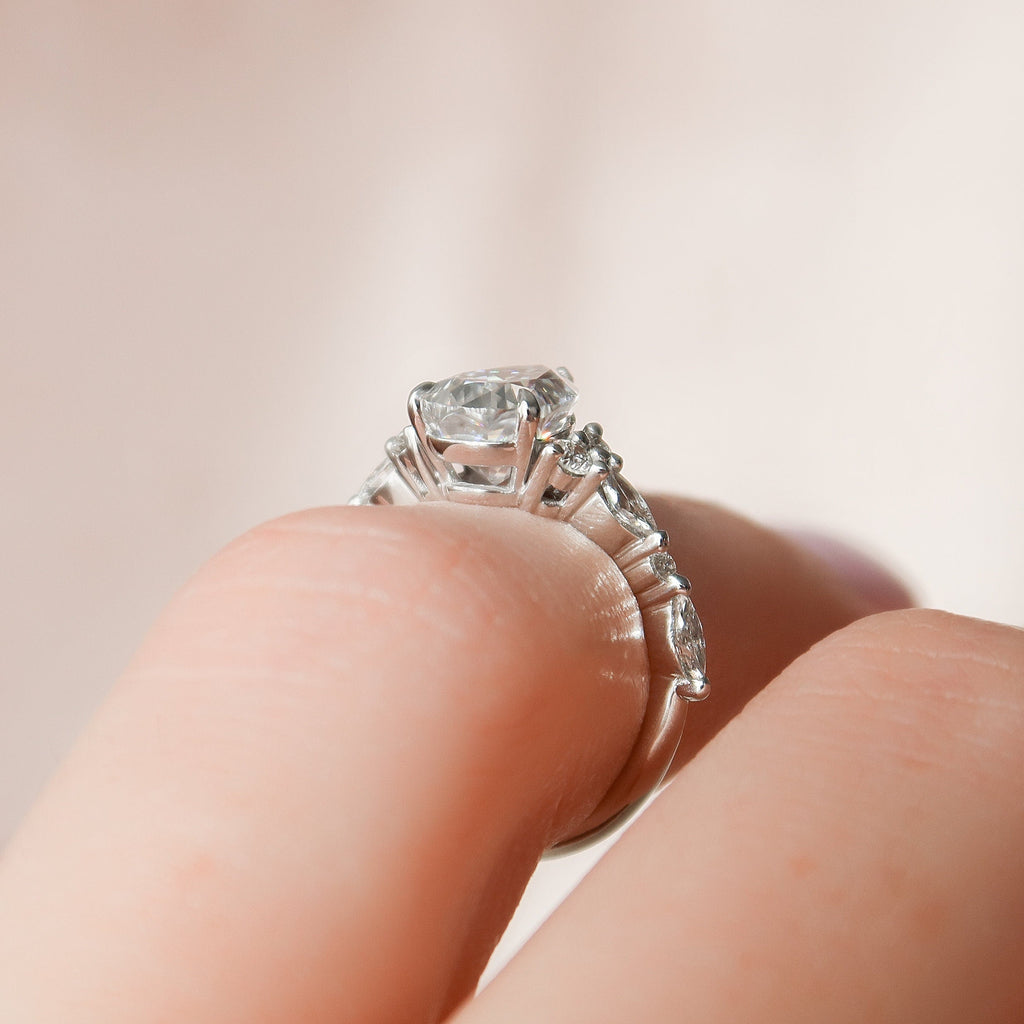 1.50 CT Pear Shaped Moissanite Cluster Engagement Ring