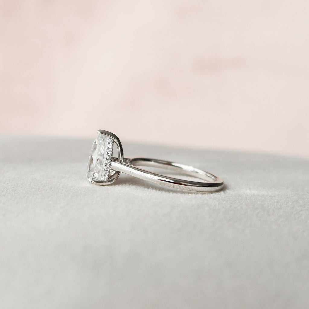 1.50 CT Pear Cut Moissanite Hidden Halo Engagement Ring