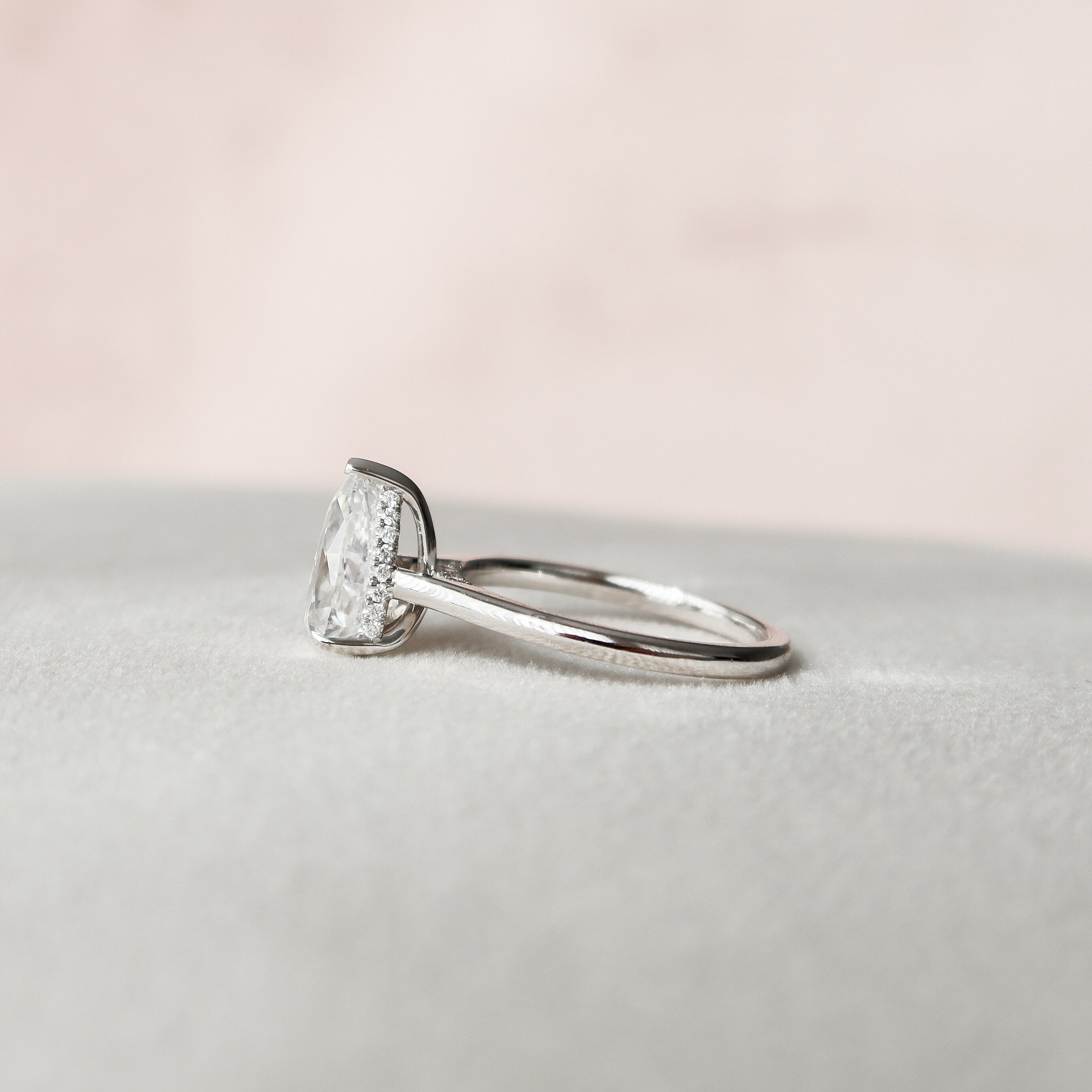1.50 CT Pear Cut Moissanite Hidden Halo Engagement Ring