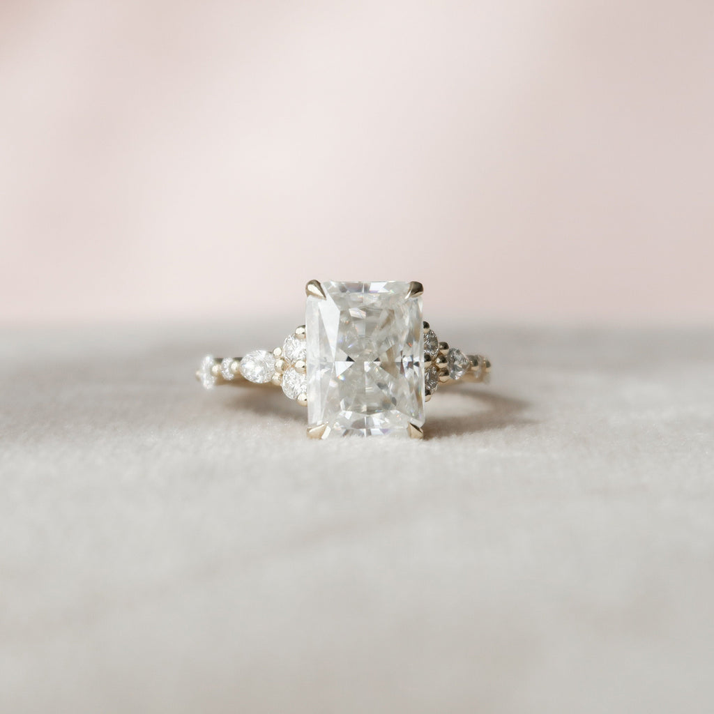 3.50 CT Radiant Cut Moissanite Cluster Engagement Ring