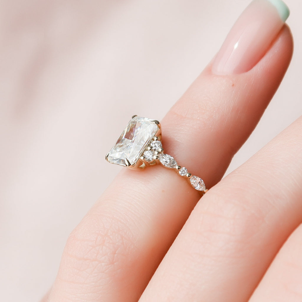 3.50 CT Radiant Cut Moissanite Cluster Engagement Ring