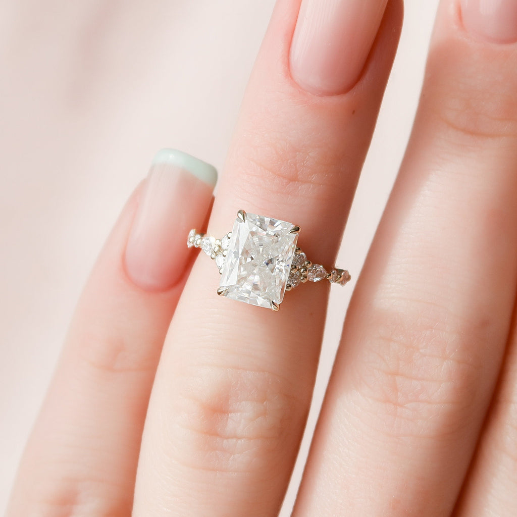 3.50 CT Radiant Cut Moissanite Cluster Engagement Ring