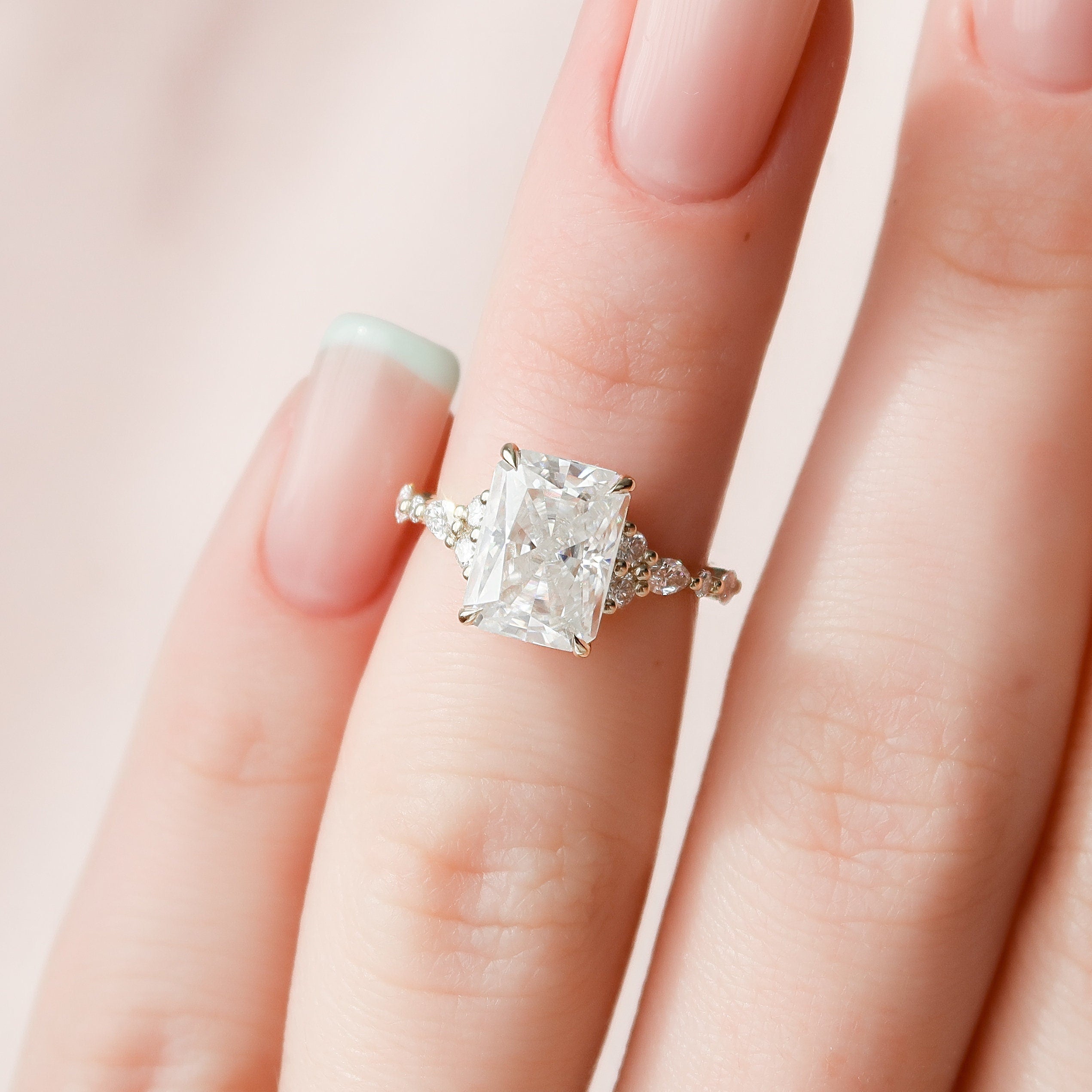 3.50 CT Radiant Cut Moissanite Cluster Engagement Ring