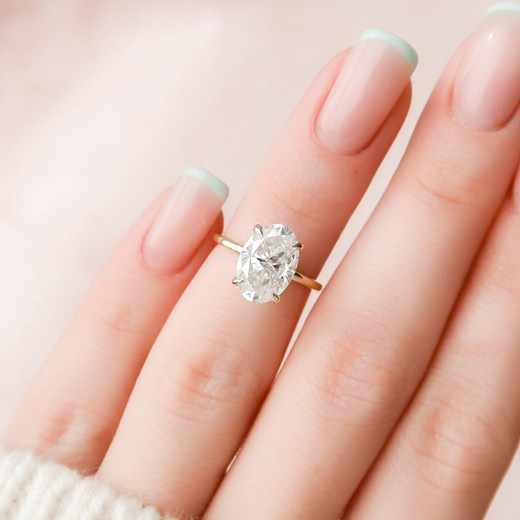 3.0 CT Oval Moissanite Hidden Halo Setting Engagement Ring