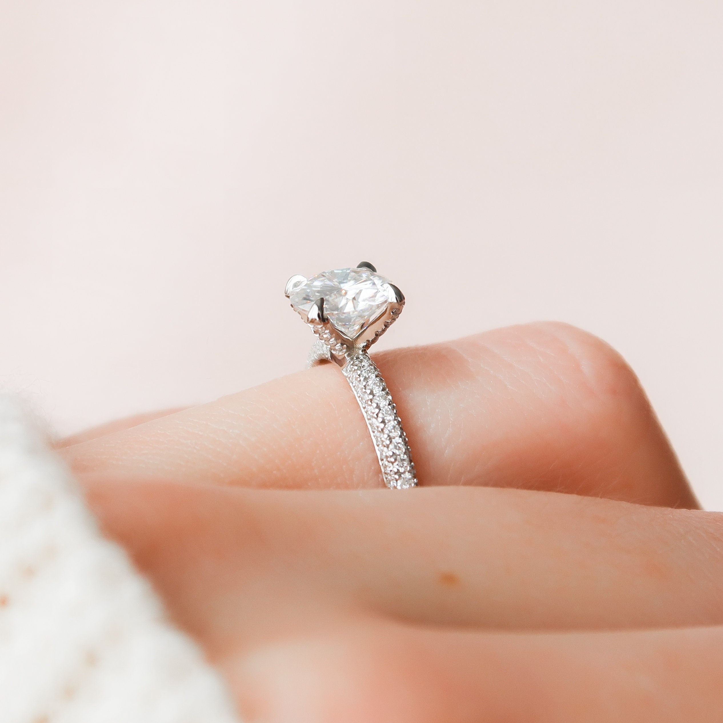 1.50 CT Round Cut Moissanite Pave Setting Engagement Ring