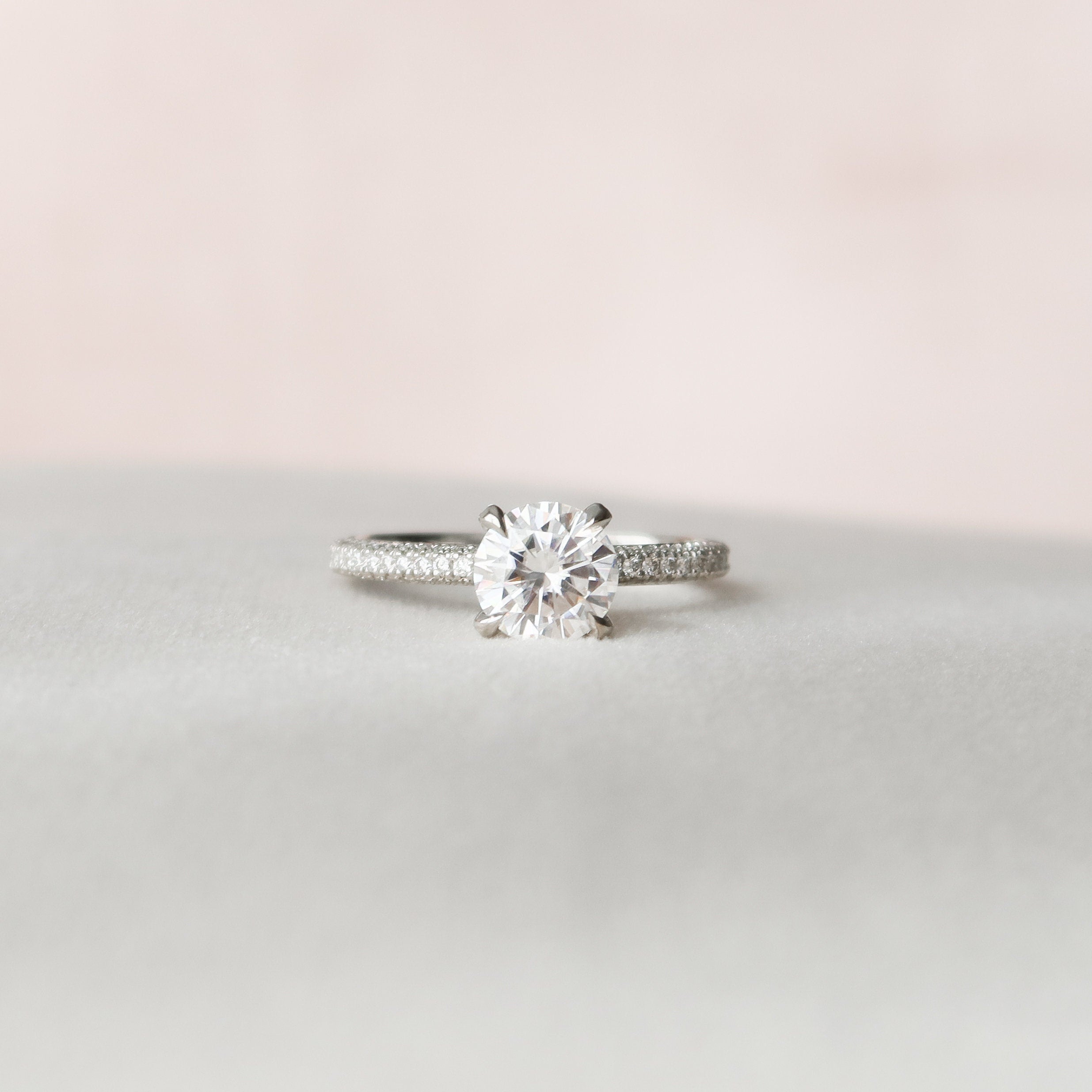 1.50 CT Round Cut Moissanite Pave Setting Engagement Ring