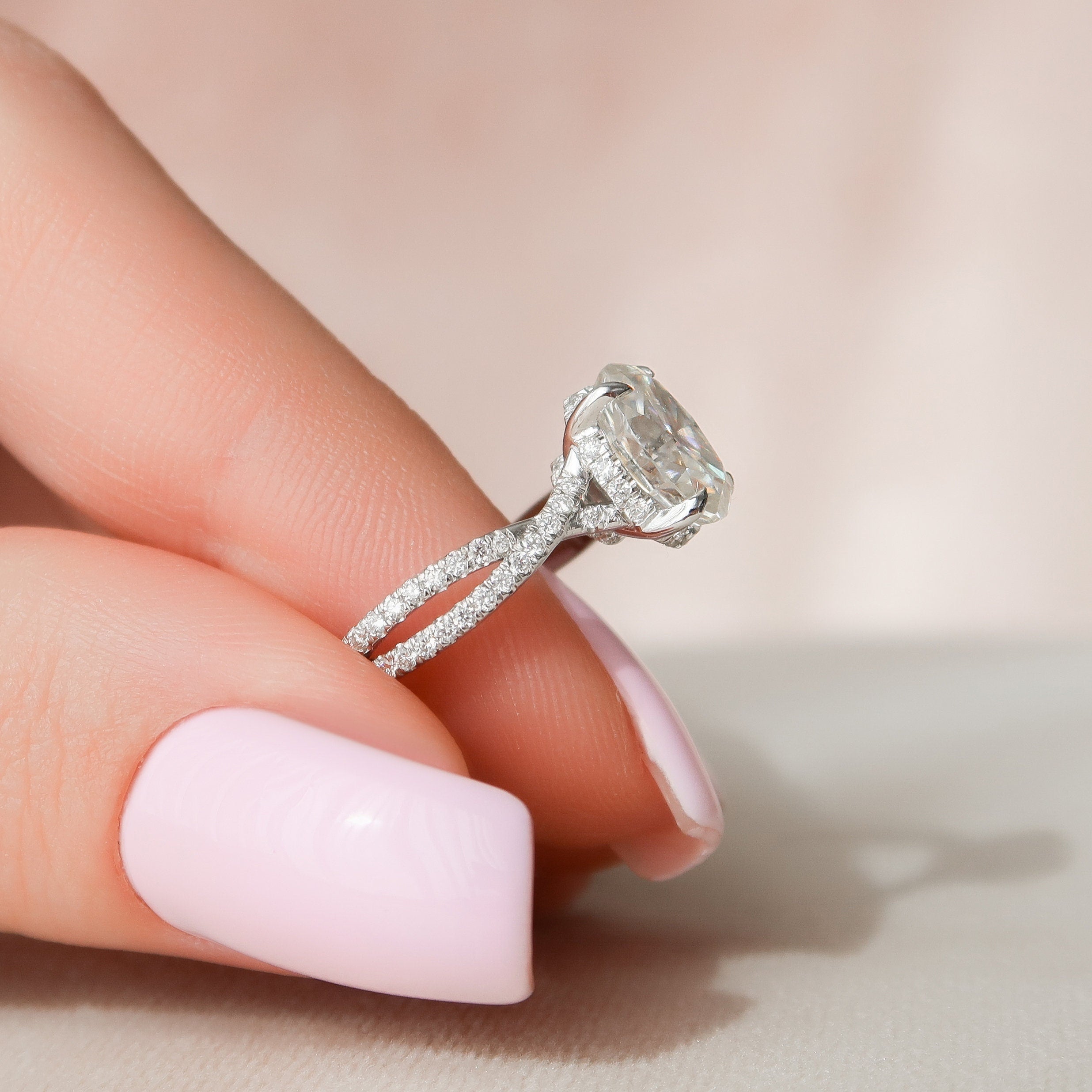 1.50 CT Oval Cut Moissanite Pave Setting Engagement Ring