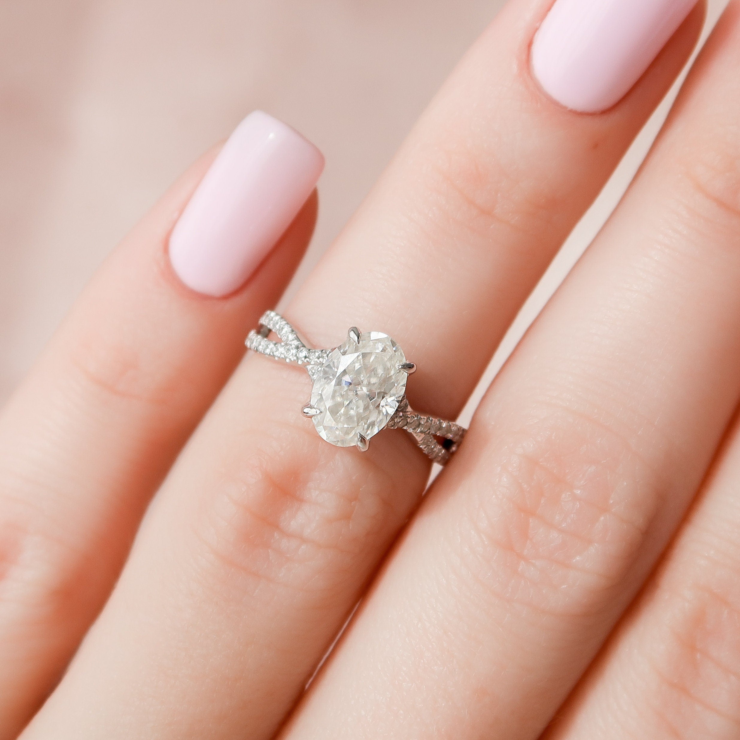 1.50 CT Oval Cut Moissanite Pave Setting Engagement Ring