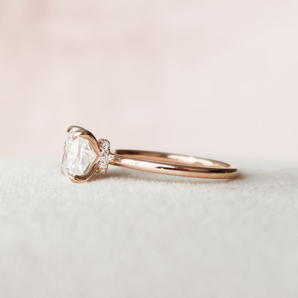 2.0 CT Cushion Cut Moissanite Hidden Halo Engagement Ring
