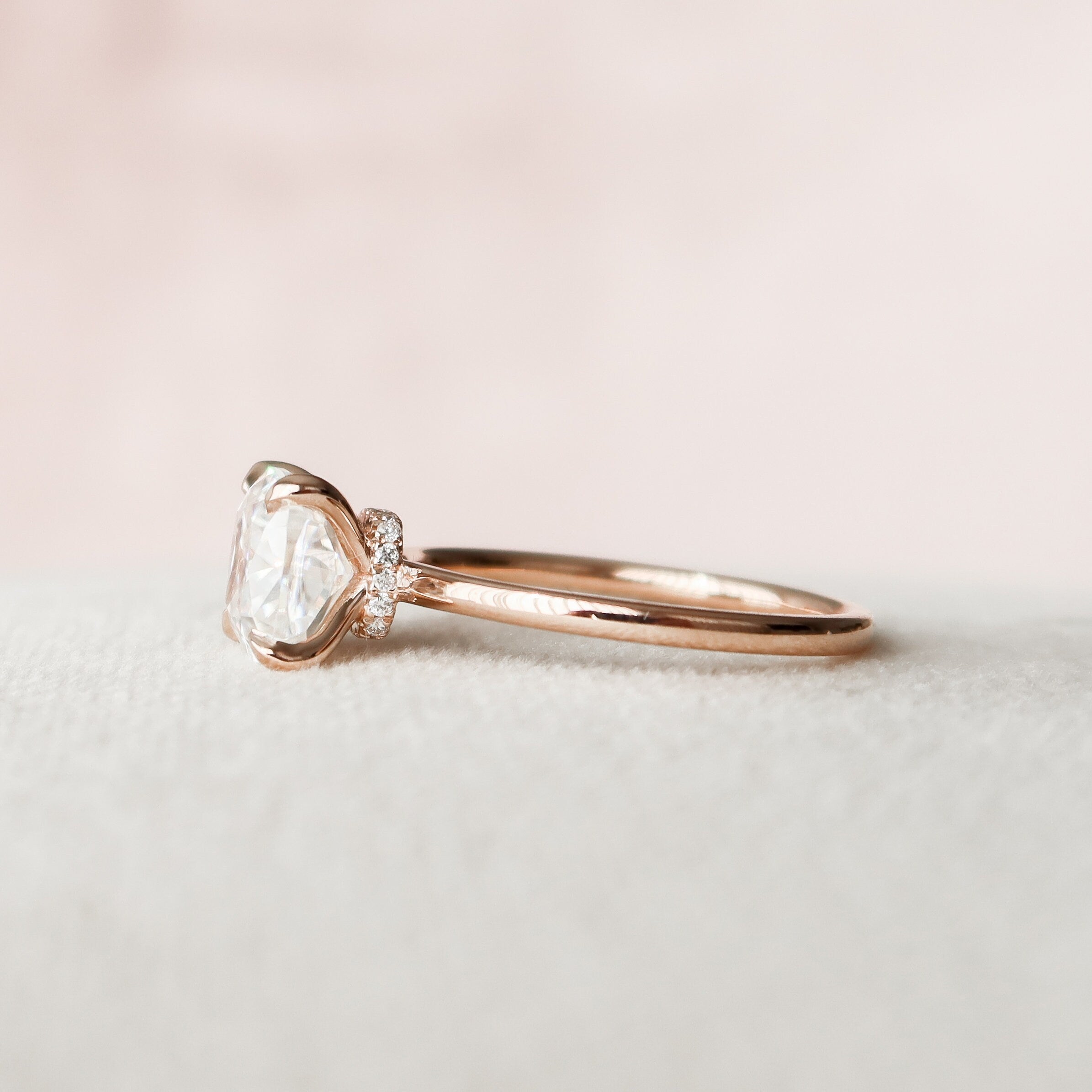 2.0 CT Cushion Cut Moissanite Hidden Halo Engagement Ring