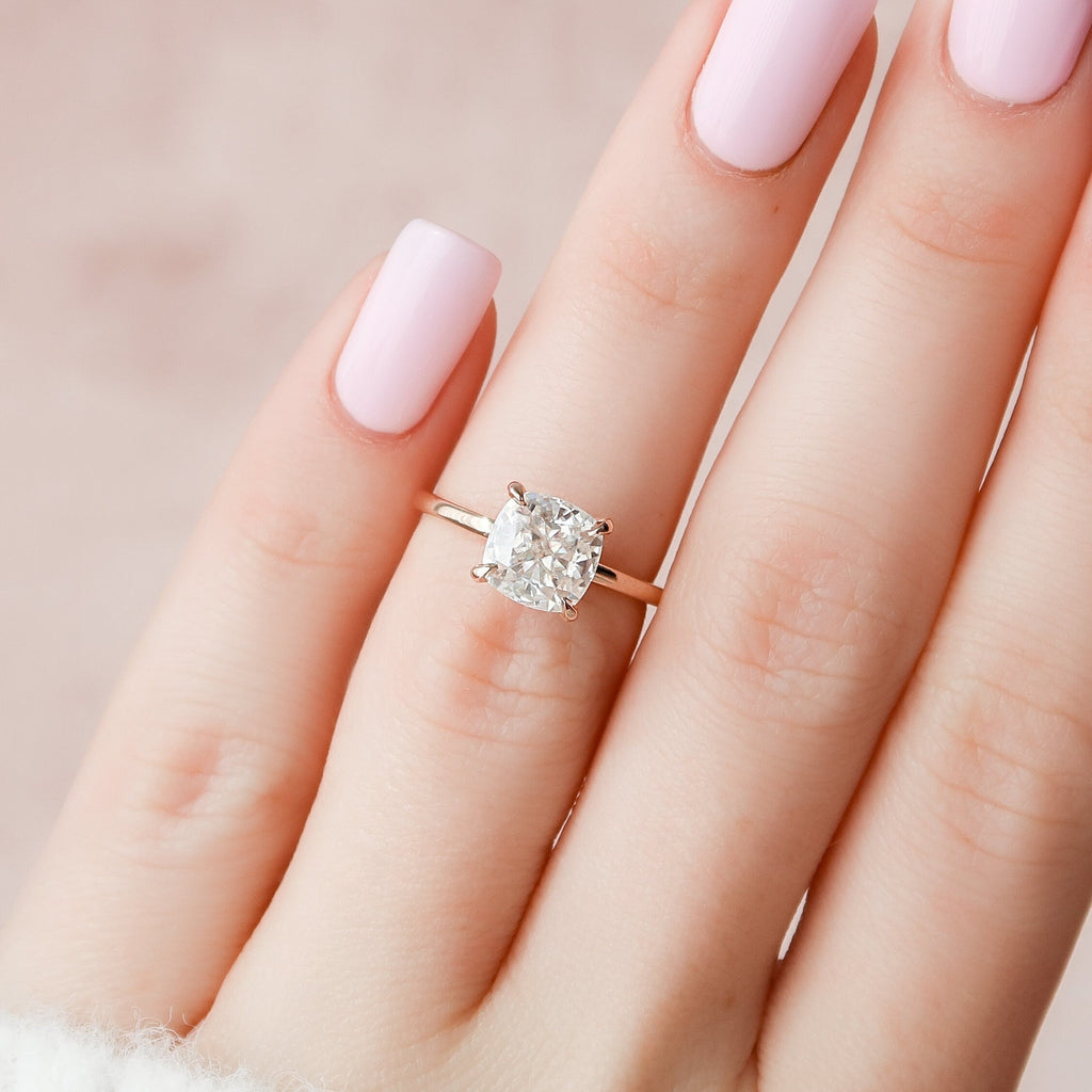2.0 CT Cushion Cut Moissanite Hidden Halo Engagement Ring
