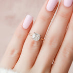 2.0 CT Cushion Cut Moissanite Hidden Halo Engagement Ring