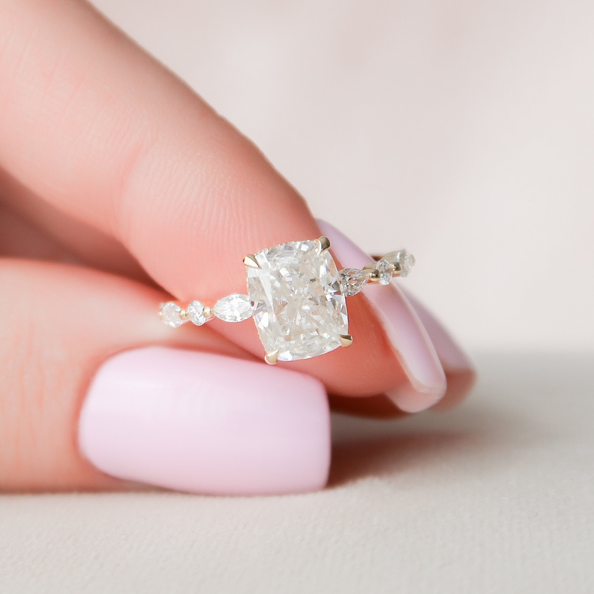 2.50 CT Elongated Cushion Moissanite Pave Engagement Ring