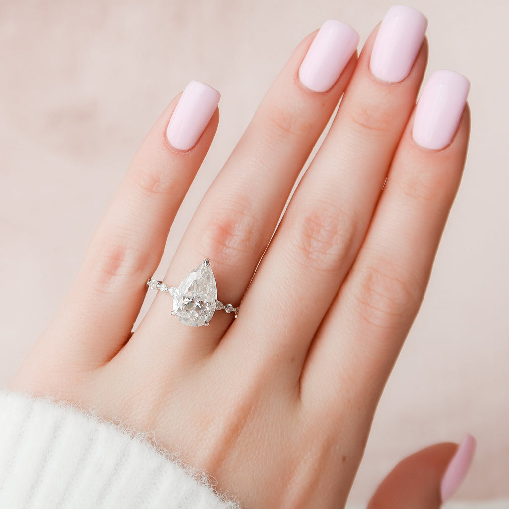 4.0 CT Pear Moissanite Pave Setting Engagement Ring