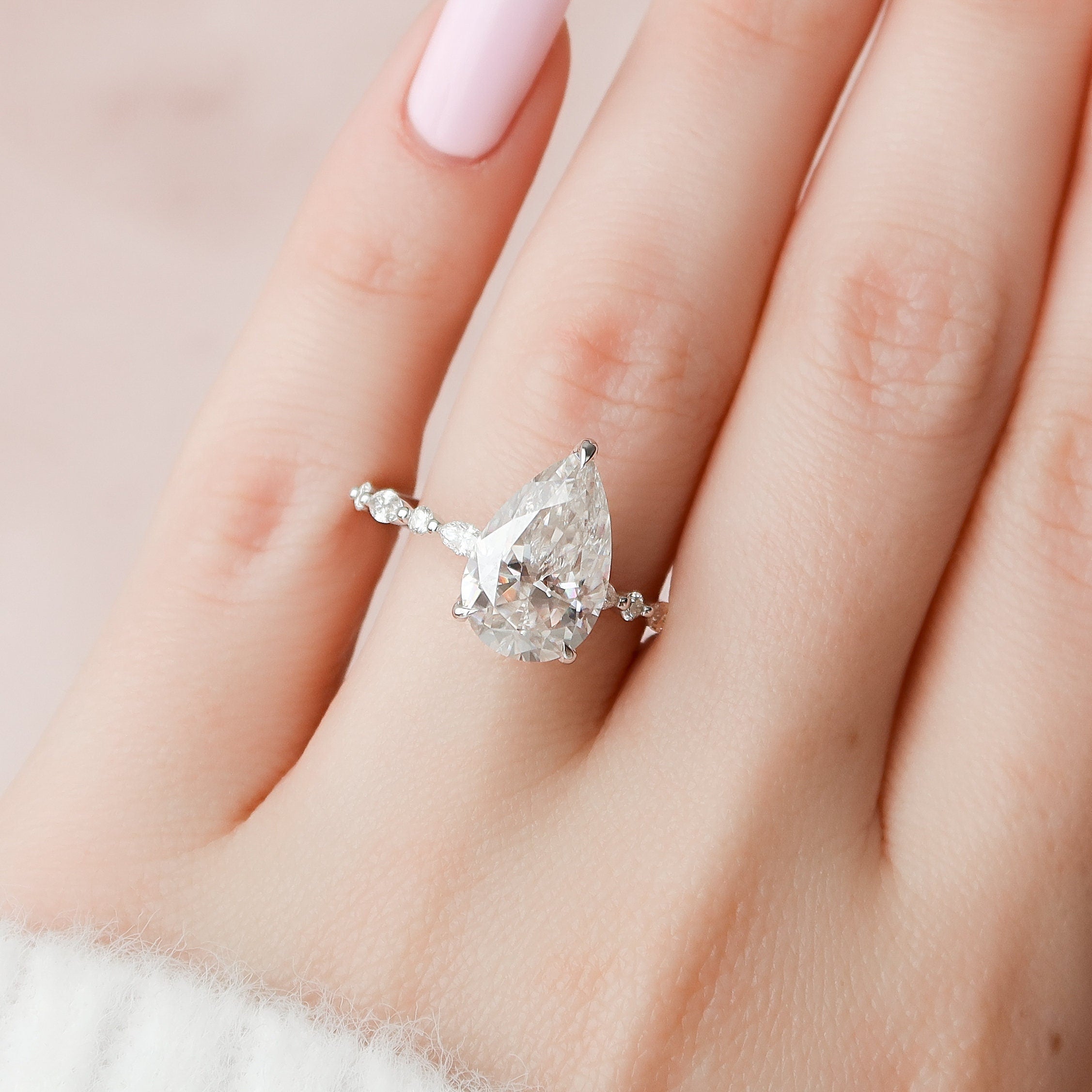 4.0 CT Pear Moissanite Pave Setting Engagement Ring
