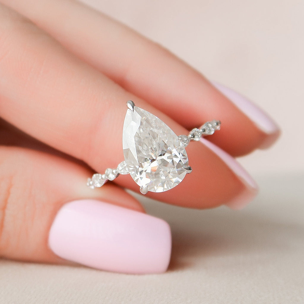 4.0 CT Pear Moissanite Pave Setting Engagement Ring