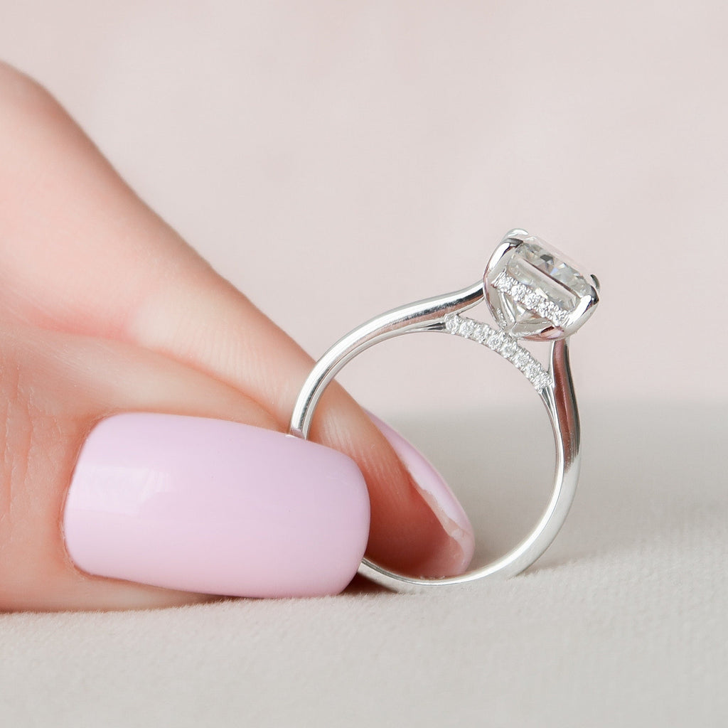 4.0 CT Radiant Cut Hidden Halo Moissanite Engagement Ring