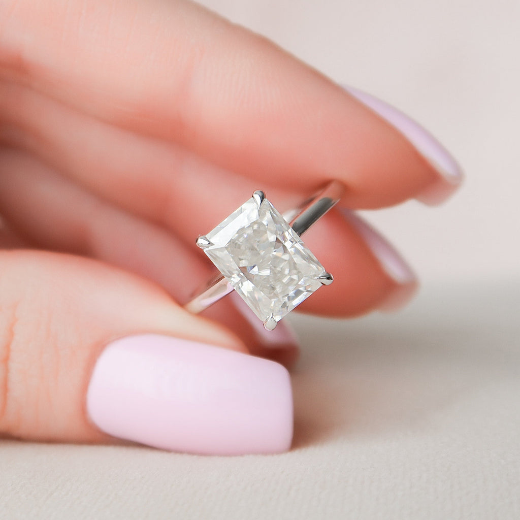 4.0 CT Radiant Cut Hidden Halo Moissanite Engagement Ring