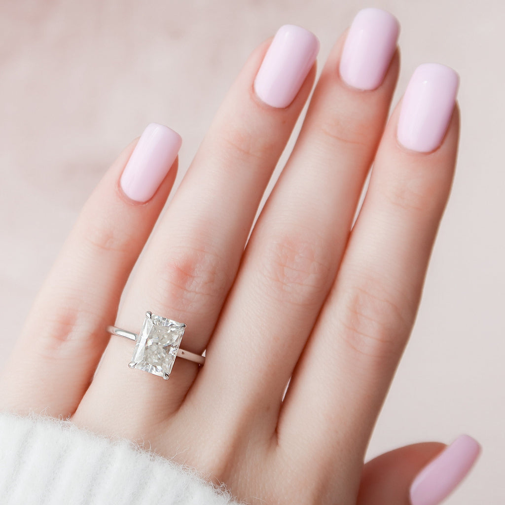 4.0 CT Radiant Cut Hidden Halo Moissanite Engagement Ring