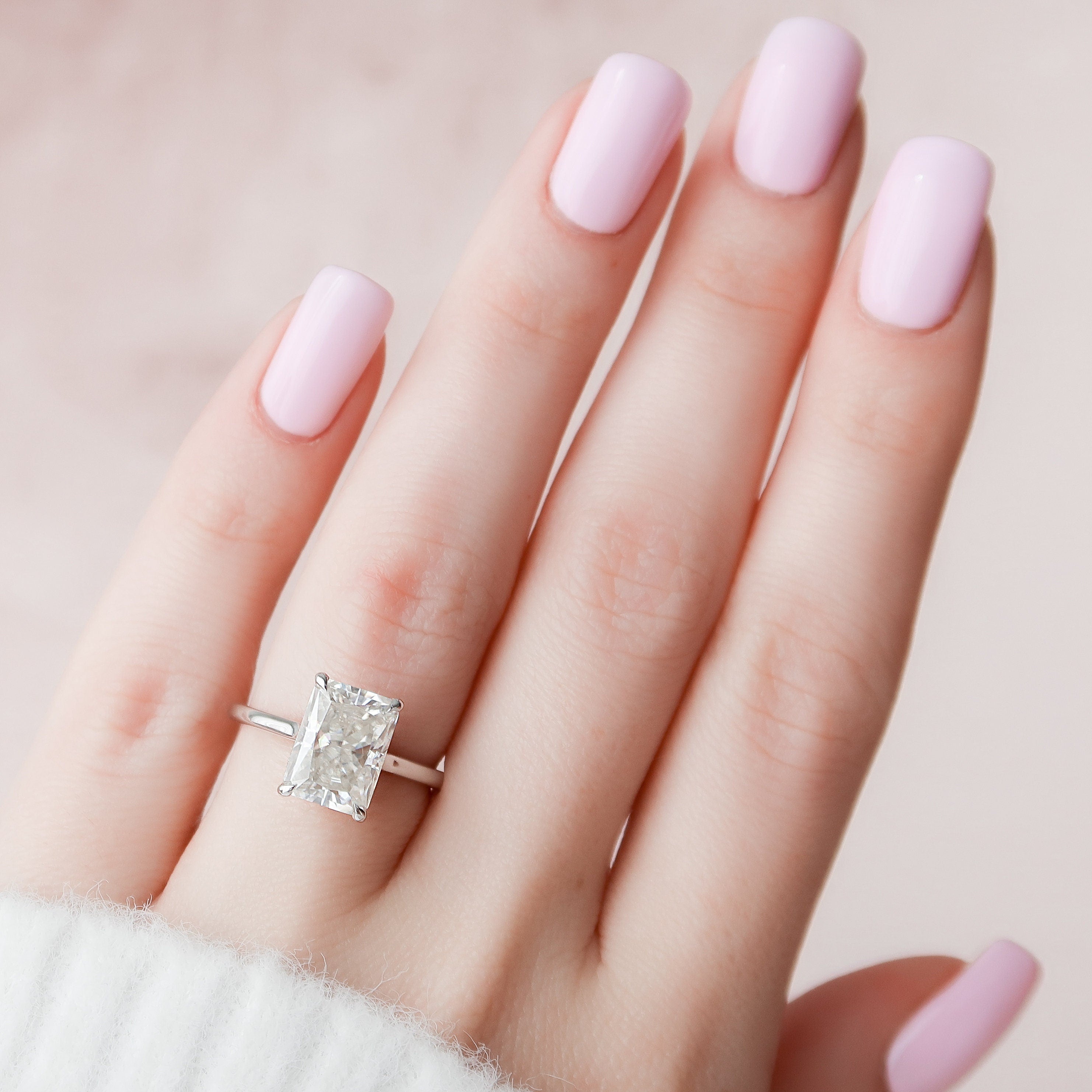 4.0 CT Radiant Cut Hidden Halo Moissanite Engagement Ring