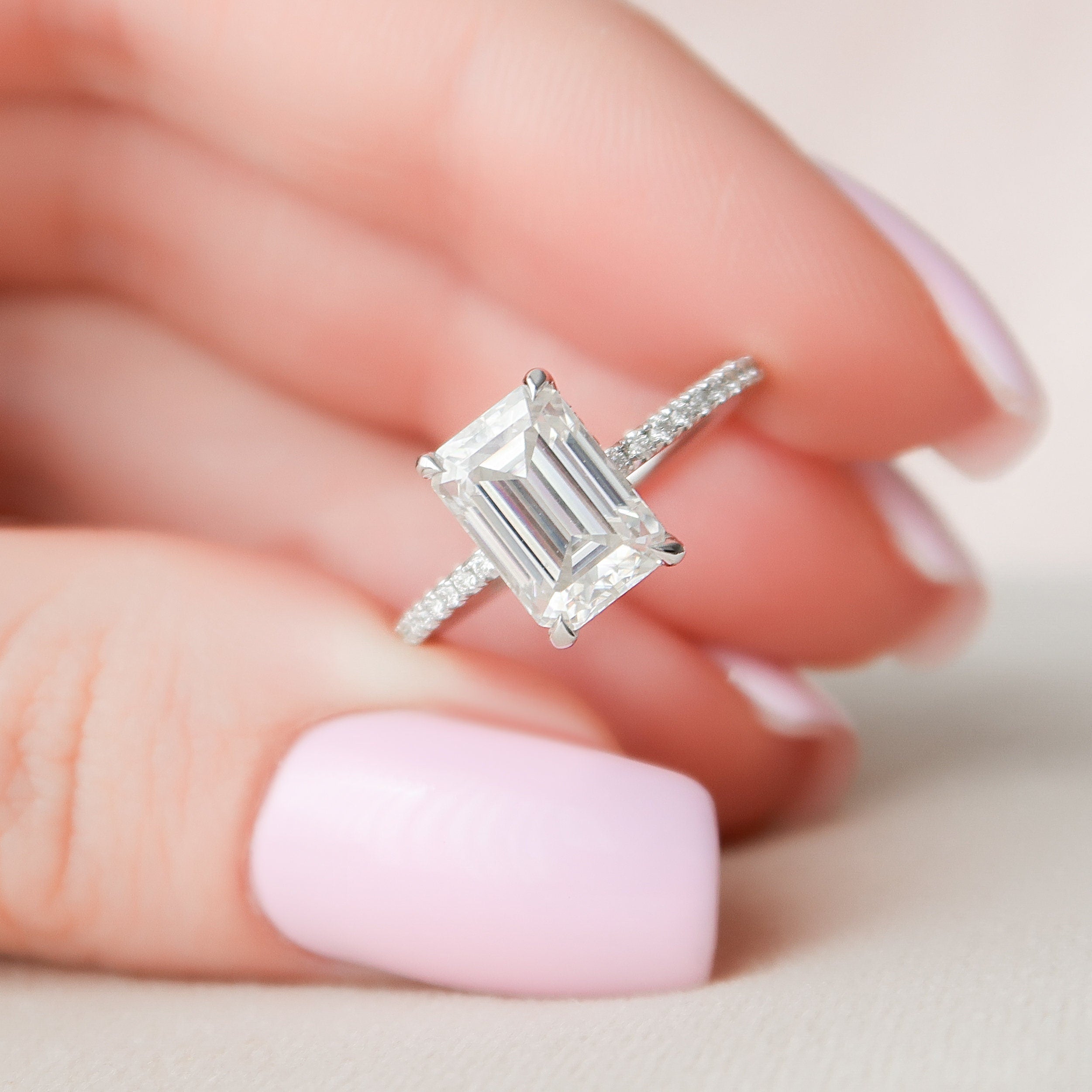 2.50 CT Emerald Moissanite Pave Setting Engagement Ring