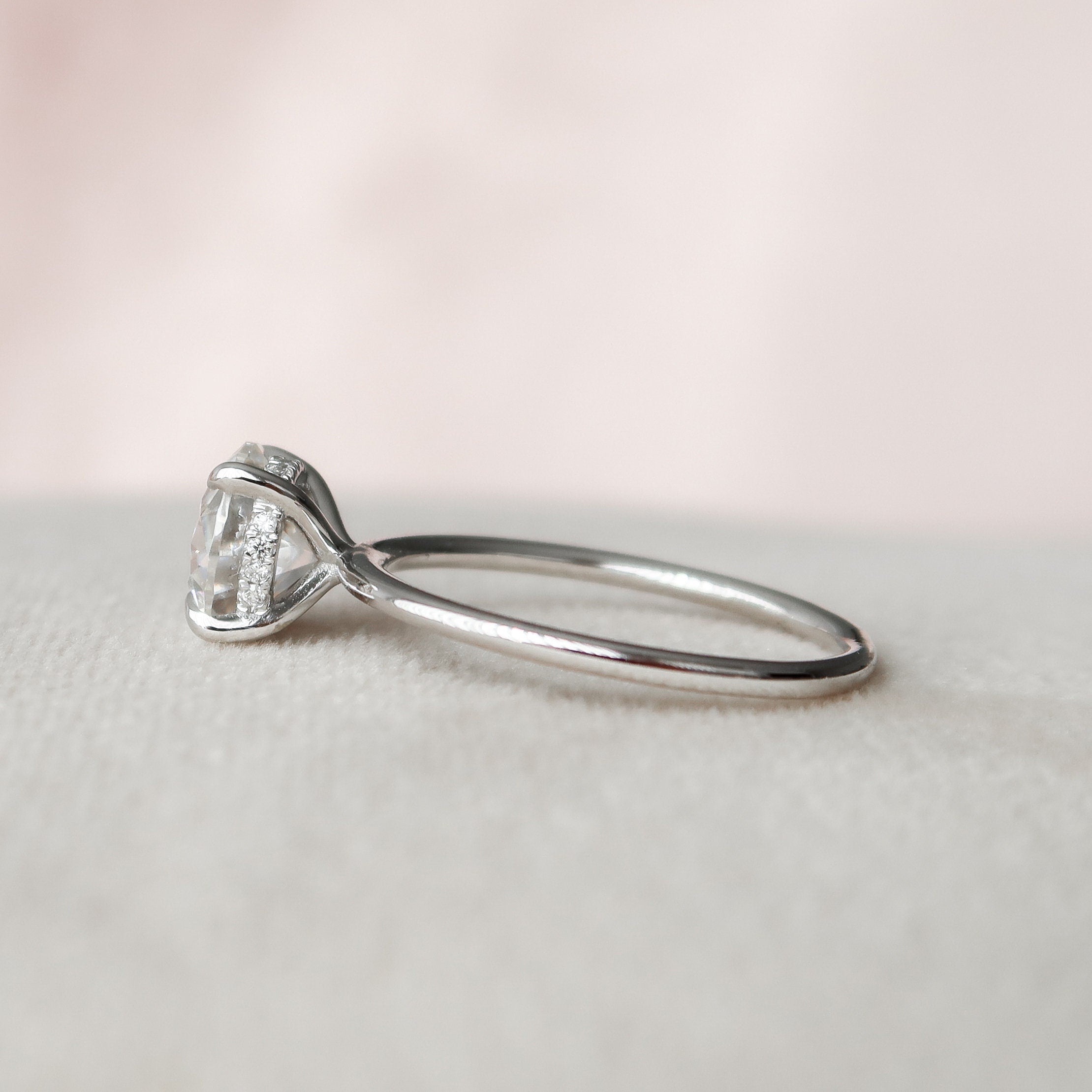 2.0 CT Round Moissanite Hidden Halo Setting Engagement Ring