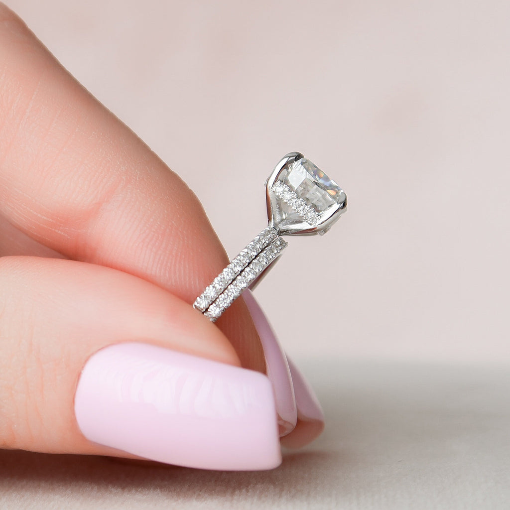 2.50CT Cushion Cut Moissanite Pave Bridal Ring Set