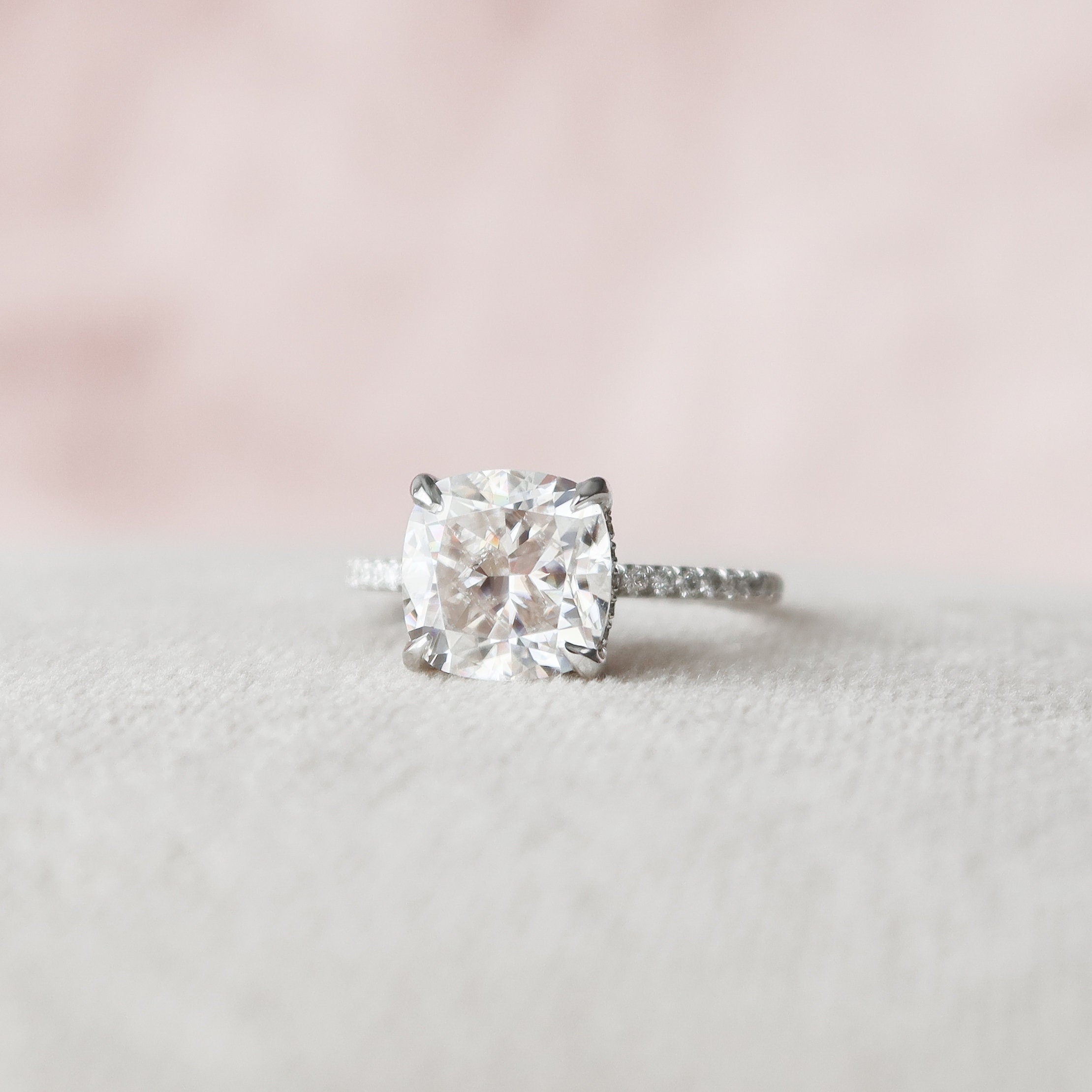 2.50 CT Cushion Moissanite Pave Setting Engagement Ring