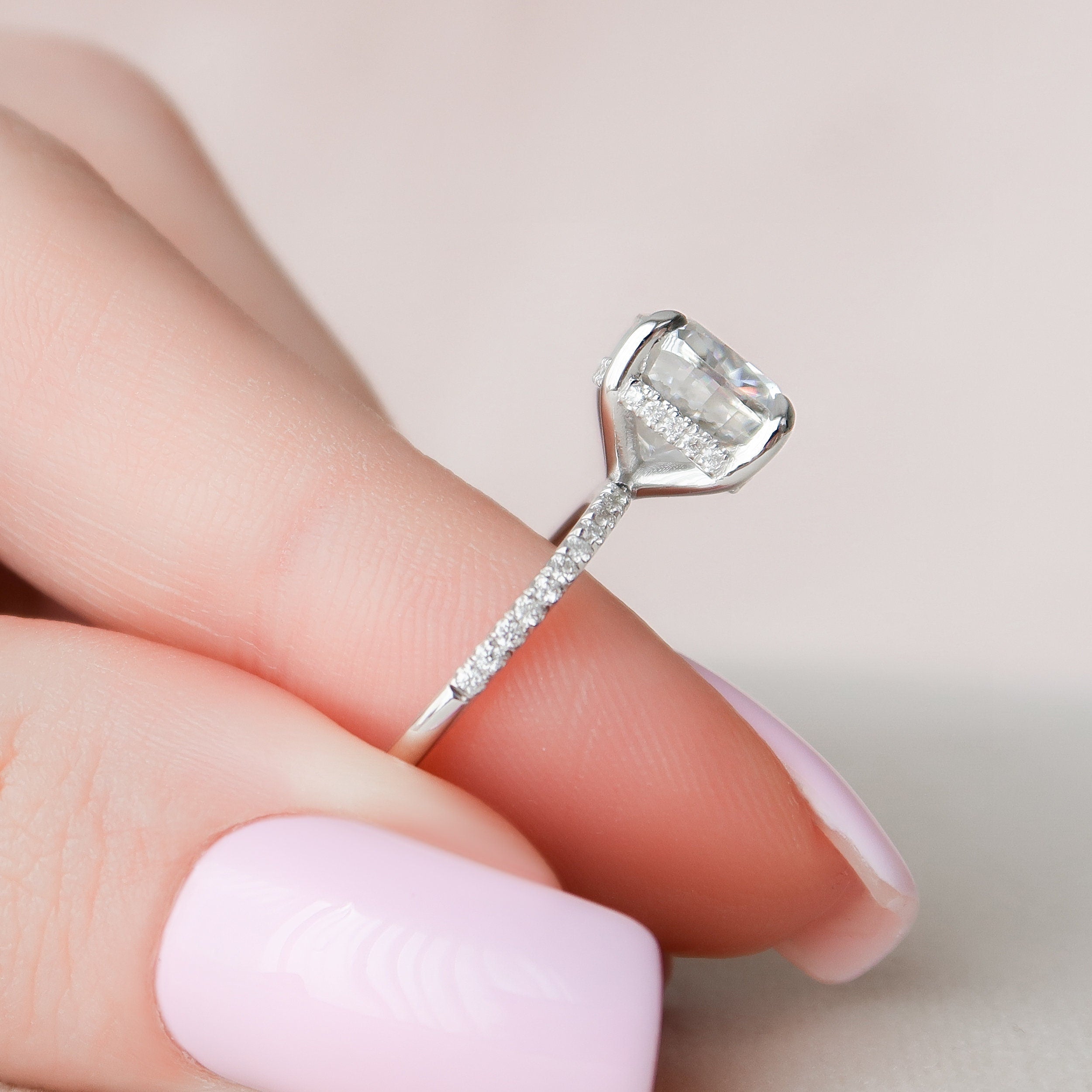 2.50 CT Cushion Moissanite Pave Setting Engagement Ring