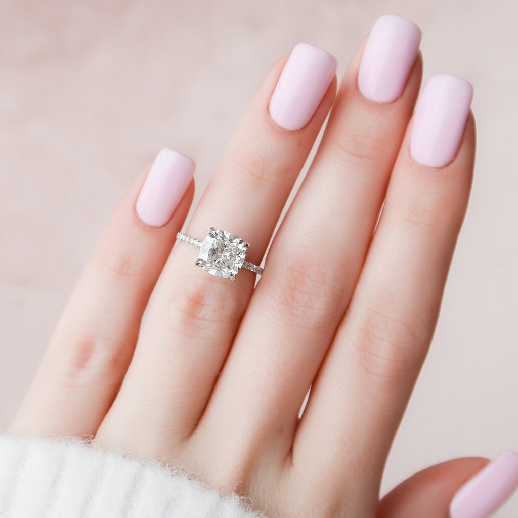 2.50 CT Cushion Moissanite Pave Setting Engagement Ring