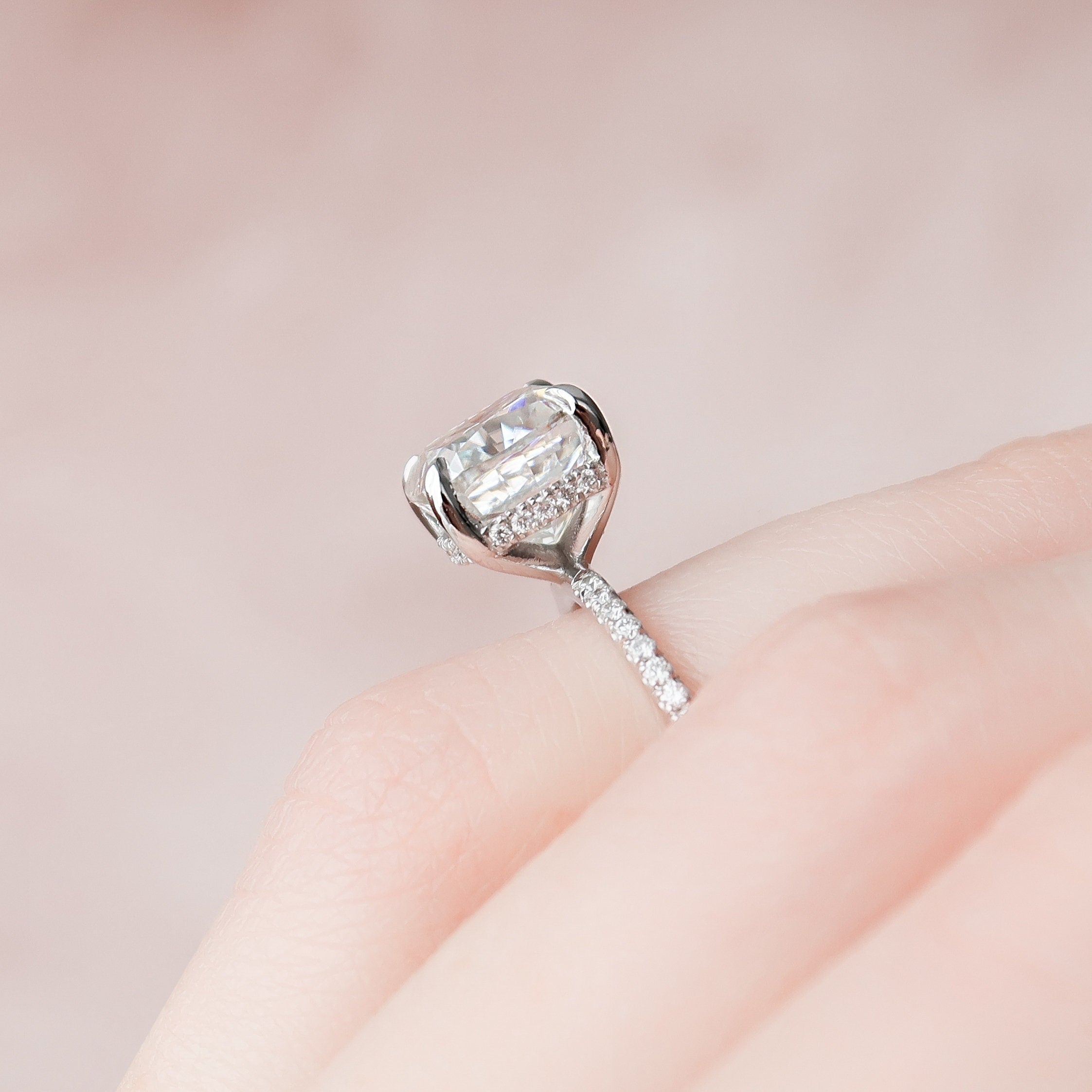 2.50 CT Cushion Moissanite Pave Setting Engagement Ring