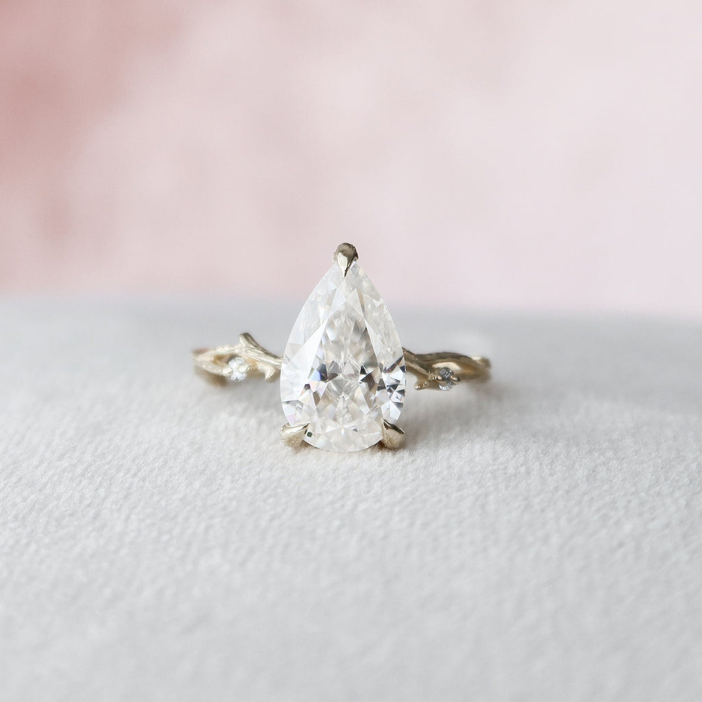 2.0 CT Pear Moissanite Nature Inspired Twig Style Engagement Ring