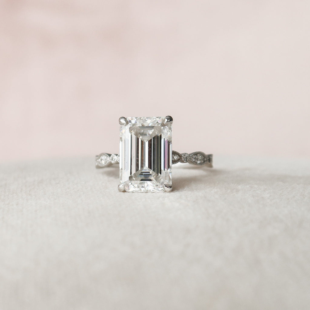 5.0 CT Emerald Cut Moissanite Pave Engagement Ring