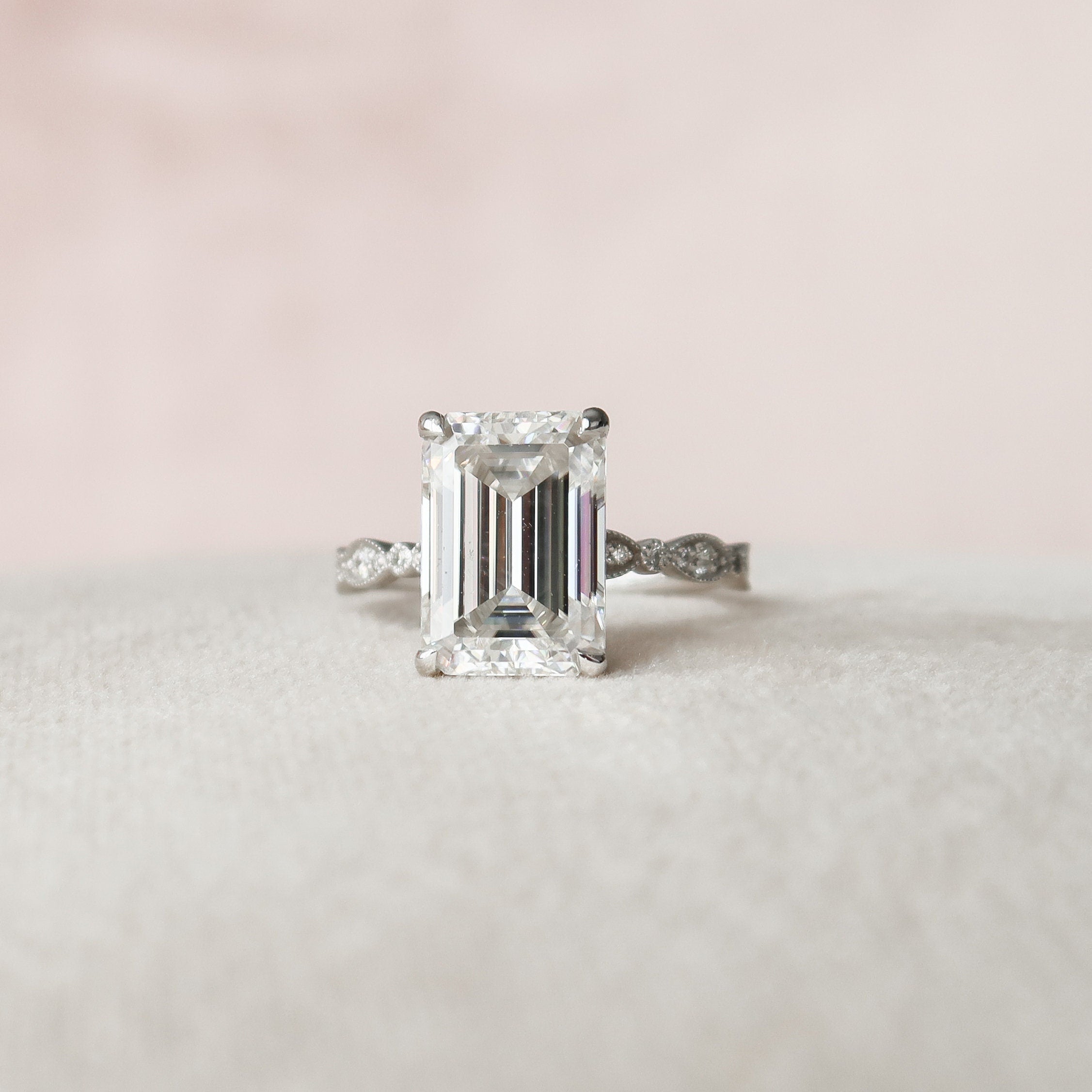 5.0 CT Emerald Cut Moissanite Pave Engagement Ring