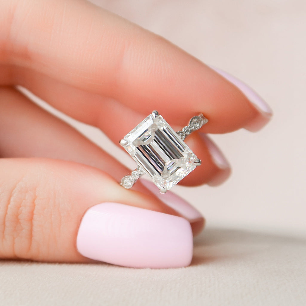 5.0 CT Emerald Cut Moissanite Pave Engagement Ring