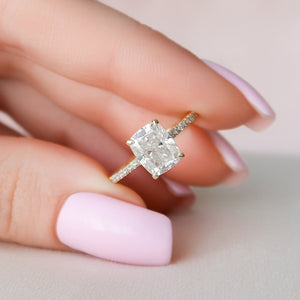 2.0 CT Elongated Cushion Cut Moissanite Hidden Halo & pave Engagement Ring
