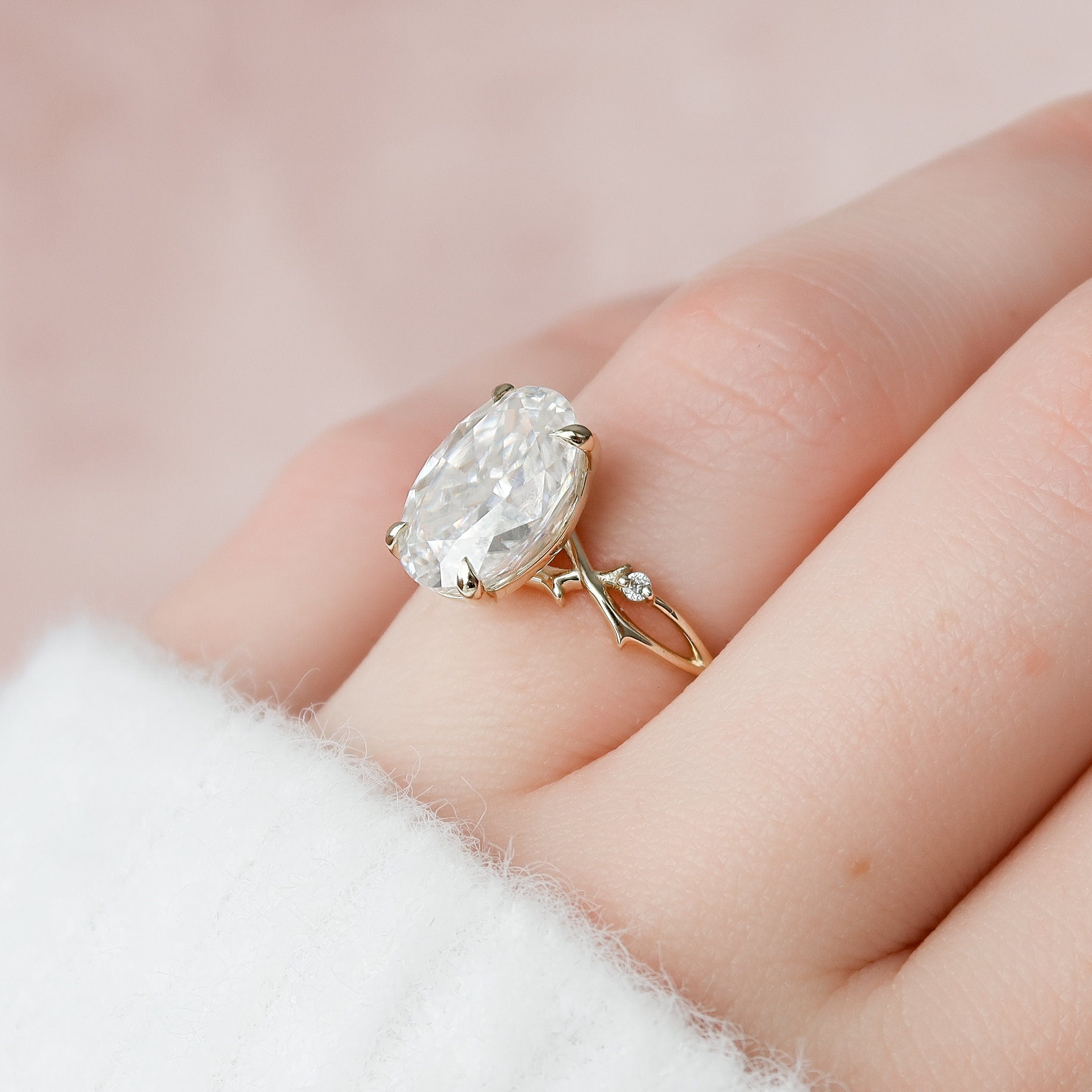 4.0 CT Oval Cut Moissanite Nature Inspired Engagement Ring