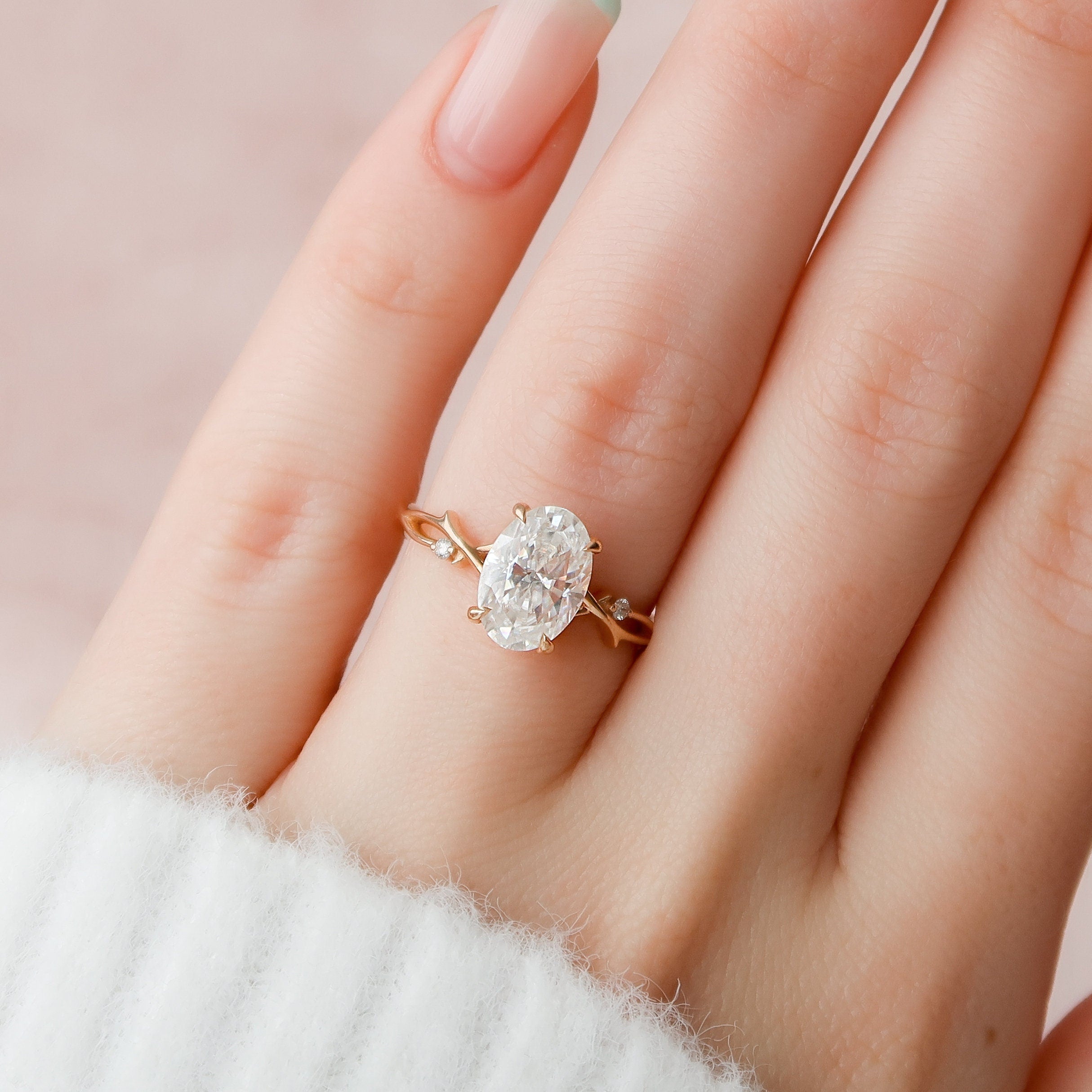 2.0 CT Oval Cut Moissanite Nature Inspired Engagement Ring Secondary image