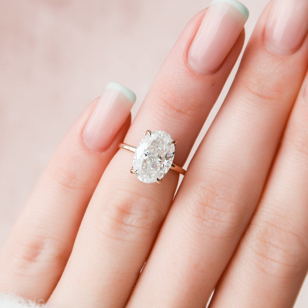 4.0 CT Oval Moissanite Hidden Halo Setting Engagement Ring