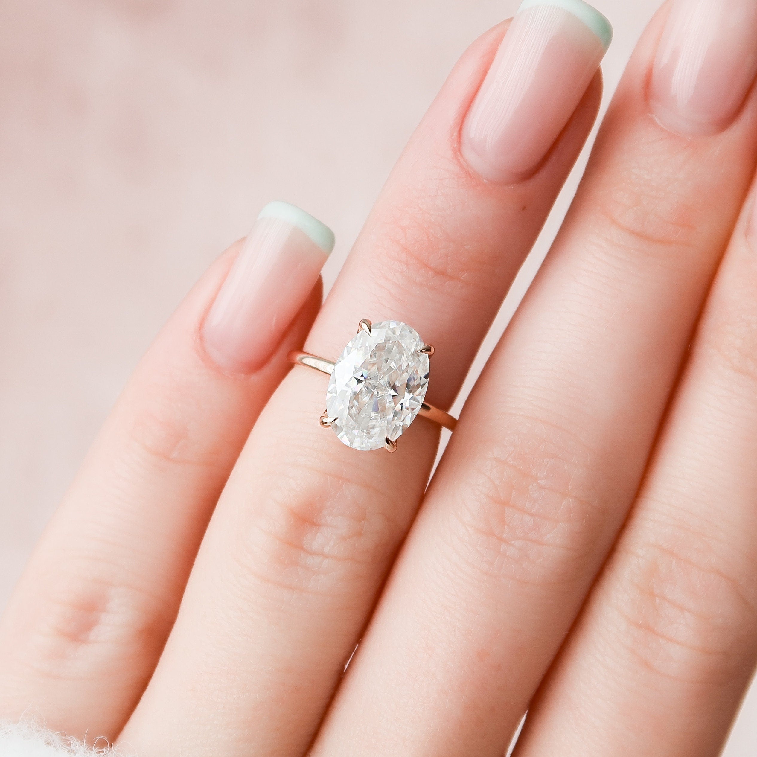 4.0 CT Oval Moissanite Hidden Halo Setting Engagement Ring