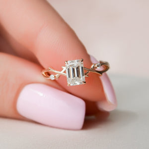 1.0 CT Emerald Cut Twig Nature Inspired Moissanite Engagement Ring