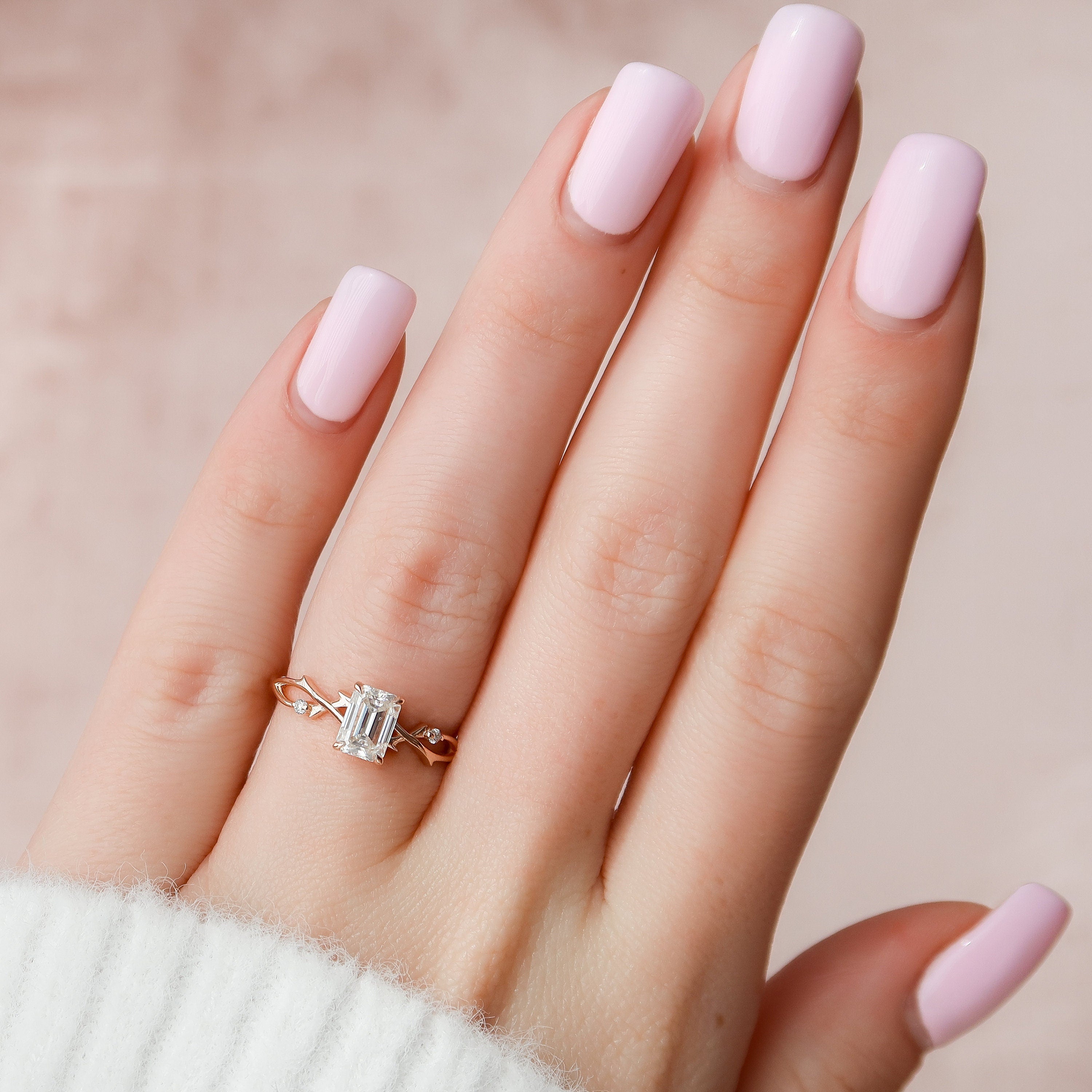 1.0 CT Emerald Cut Twig Nature Inspired Moissanite Engagement Ring Secondary image