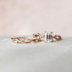 1.0CT Emerald Cut Moissanite Twig Style Bridal Ring Set