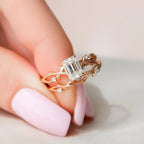 1.0CT Emerald Cut Moissanite Twig Style Bridal Ring Set